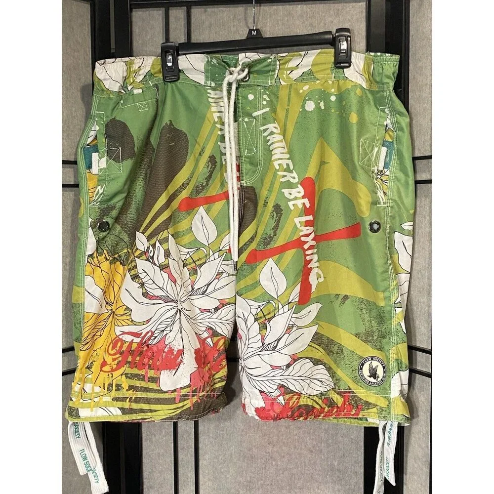 Flow Society Lacrosse shorts mens Size Large Vibrant Green Board Shorts